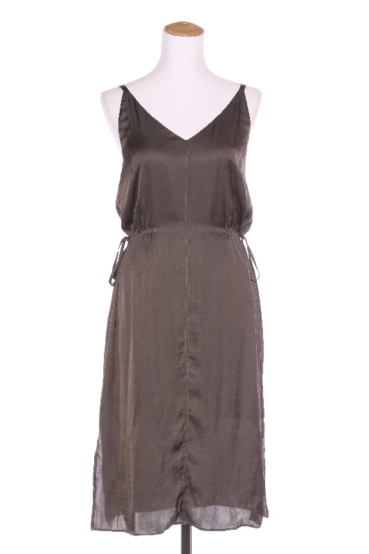STORM - Khaki satin drawstring waist dress! 10 Tunics Handmade artisanal