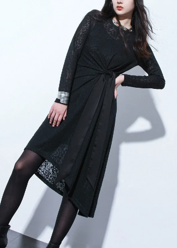 Style Black O-Neck Hollow Out Low High Design Lace Long Dress Long Sleeve Bodycon Club Sequined Style Black O-Neck Hollow Out Low High Design Lace Long Dress Long Sleeve Bodycon Club Sequined
