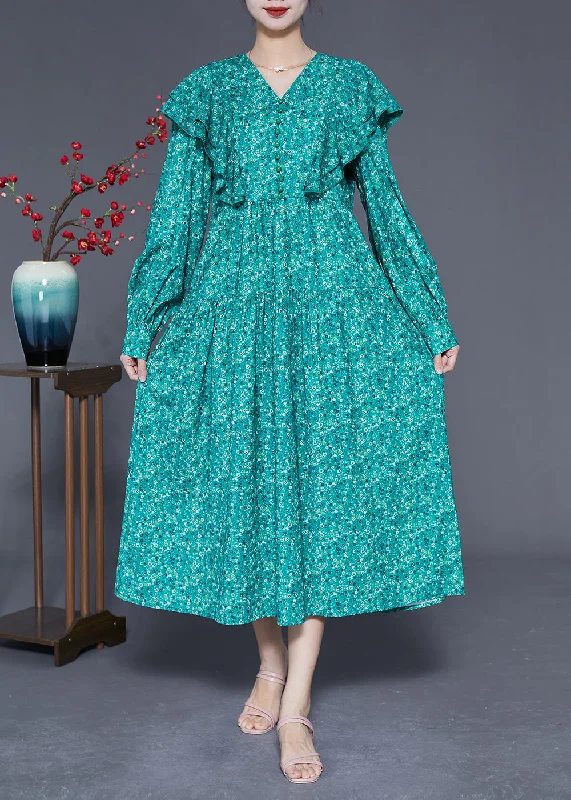 Style Blue Ruffles Patchwork Exra Large Hem Long Dress Spring A-Line Day Work