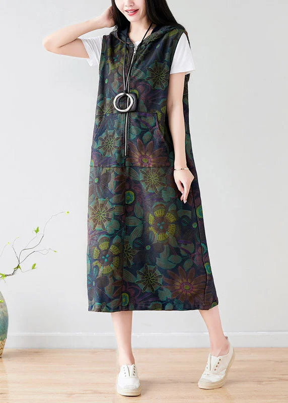 Style Colorblock Zippered Hooded Print Cotton Long Dress Sleeveless Shift Classic Vintage Style Colorblock Zippered Hooded Print Cotton Long Dress Sleeveless Shift Classic Vintage