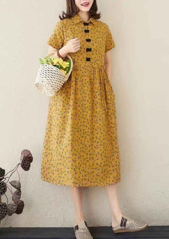 Style Floral Print Loose Ladies Elegant A-line Long Dress Tunics Luxurious high-end