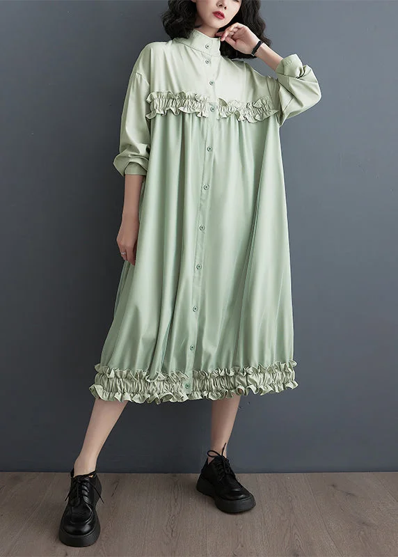 Style Green Ruffled Tulle Patchwork Blouses Long Dresses Fall Tunics Stylish modern
