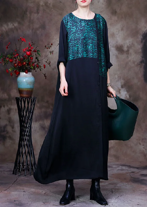 Stylish Green O-Neck Asymmetrical Patchwork Curve Silk Long Dress Long Sleeve Tunics Recommended stylist Stylish Green O-Neck Asymmetrical Patchwork Curve Silk Long Dress Long Sleeve Tunics Recommended stylist