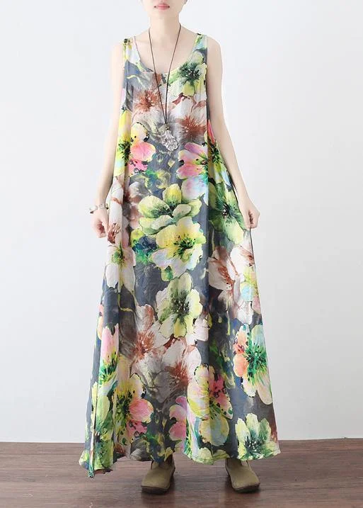 Summer Loose National Style Sleeveless Cotton Vest Long Dress Tunics Yoga stretchy