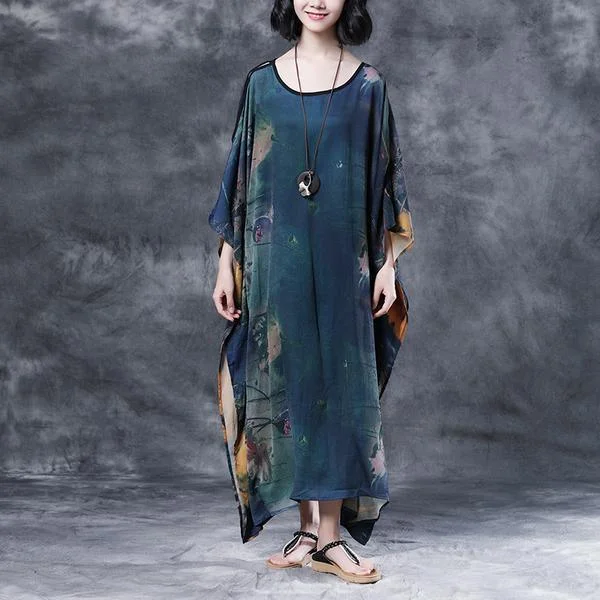 Summer Shoulder Sleeve Loose Printed Long Dress Tunics Business professional