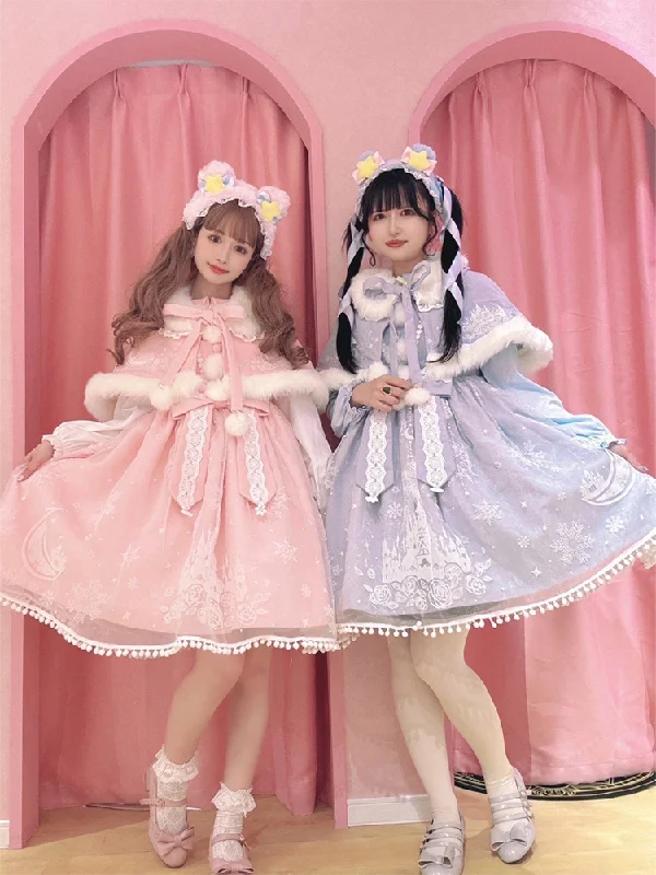 To Alice~Snow Moon Castle~Sweet Lolita Jumper Dress Set Christmas Plush Cape Tunics Sophisticated sleek To Alice~Snow Moon Castle~Sweet Lolita Jumper Dress Set Christmas Plush Cape Tunics Sophisticated sleek