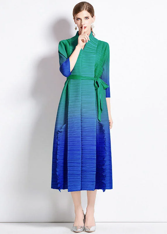 Unique Blue Gradient Ruffled Tie Waist Patchwork Chiffon Long Dress Summer Tunics Polka dots Unique Blue Gradient Ruffled Tie Waist Patchwork Chiffon Long Dress Summer Tunics Polka dots