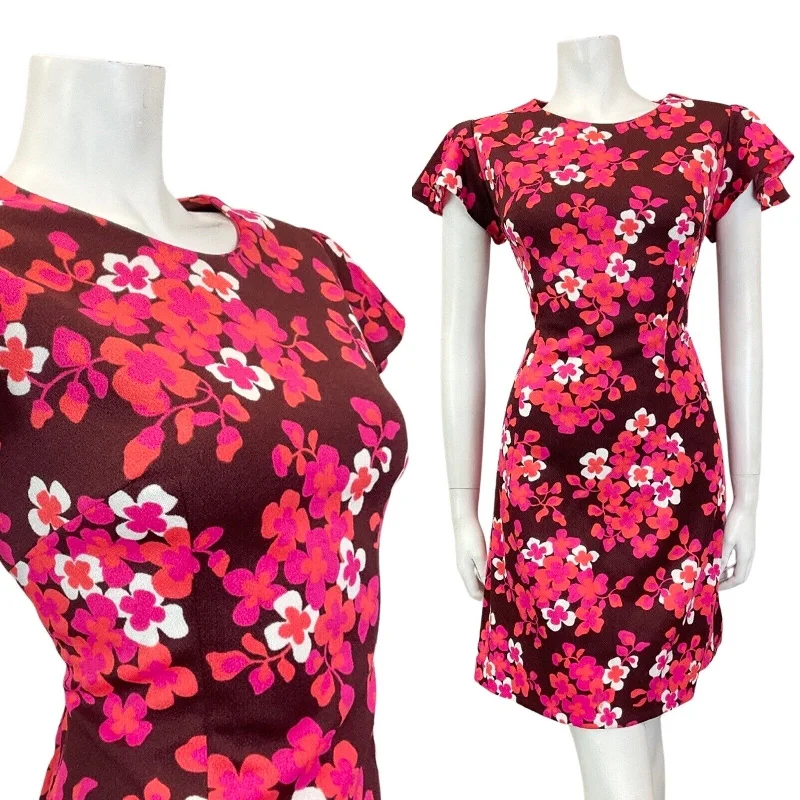 VINTAGE 60s 70s PINK BROWN PURPLE FLORAL BLOSSOM CAPE SLEEVE MOD SHORT DRESS 14 Off-the-shoulder Chic Trendy VINTAGE 60s 70s PINK BROWN PURPLE FLORAL BLOSSOM CAPE SLEEVE MOD SHORT DRESS 14 Off-the-shoulder Chic Trendy