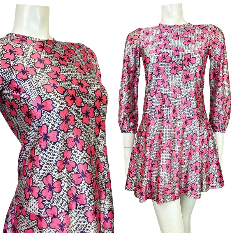 VINTAGE 60s STYLE 90s WHITE BLUE PINK GEOMETRIC FLORAL MOD DROP-WAIST DRESS 4 Tunics Versatile all-occasion VINTAGE 60s STYLE 90s WHITE BLUE PINK GEOMETRIC FLORAL MOD DROP-WAIST DRESS 4 Tunics Versatile all-occasion