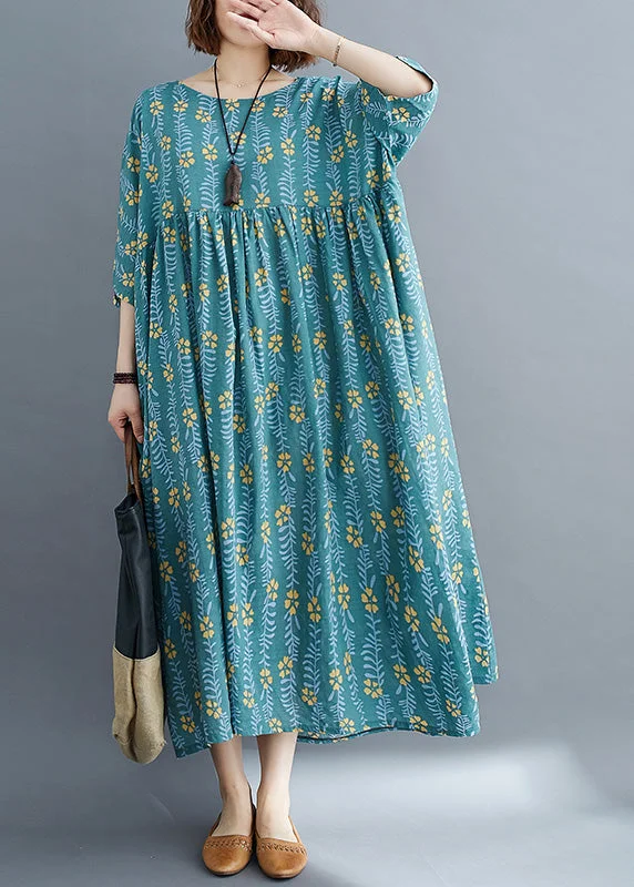Vintage Green Patchwork Wrinkled Cotton Vacation Long Dresses Summer Tunics Winter warm Vintage Green Patchwork Wrinkled Cotton Vacation Long Dresses Summer Tunics Winter warm