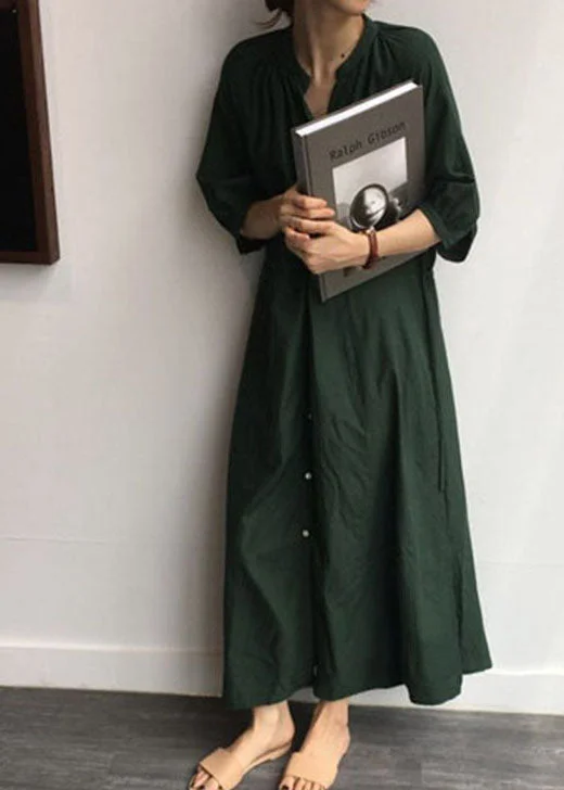 Vintage Tea Green side open Cotton shirt long Dress Half Sleeve Tunics Office stylish Vintage Tea Green side open Cotton shirt long Dress Half Sleeve Tunics Office stylish