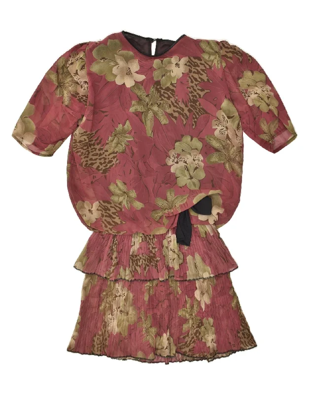 VINTAGE Womens Drop Waist Dress UK 16 Large Burgundy Floral Tunics Trendy modern