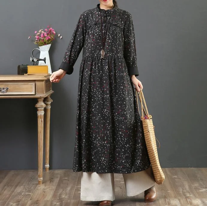 Vivid Chinese Button cotton stand collar clothes Women Photography black long Dresses Tunics Corduroy durable Vivid Chinese Button cotton stand collar clothes Women Photography black long Dresses Tunics Corduroy durable