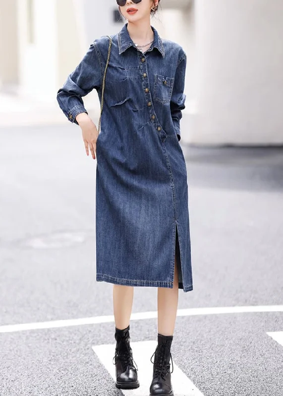 Vogue Blue Asymmetrical Patchwork Side openOpen Button Denim Long Dresses Fall Tunics Short Trendy Vogue Blue Asymmetrical Patchwork Side openOpen Button Denim Long Dresses Fall Tunics Short Trendy