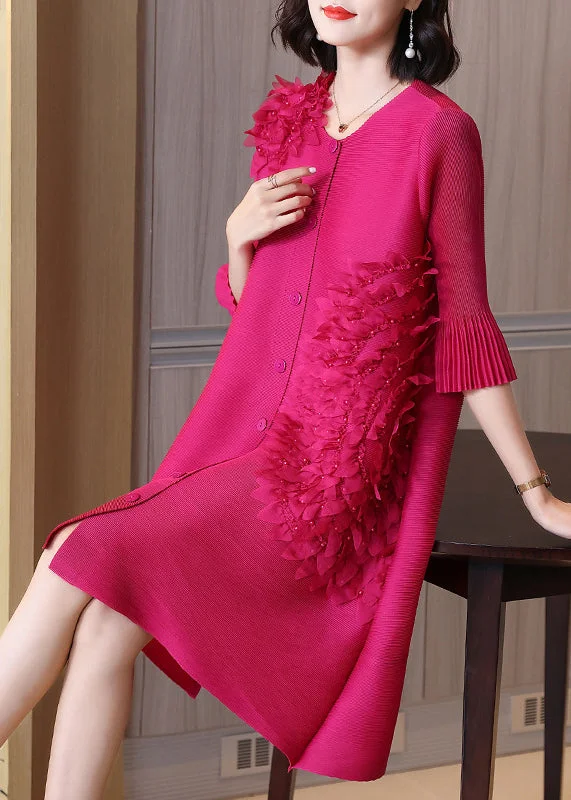 Vogue Rose O-Neck Embroideried Floral Button Long Dresses Long Sleeve Tunics Floral girly Vogue Rose O-Neck Embroideried Floral Button Long Dresses Long Sleeve Tunics Floral girly