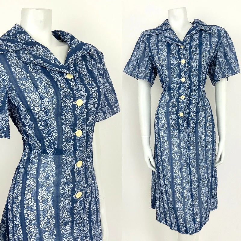 VTG 60s 70s BLUE WHITE STRIPED FLORAL DITSY SHIRT WAIST DAISY MOD DRESS 14 Tunics Designer luxury VTG 60s 70s BLUE WHITE STRIPED FLORAL DITSY SHIRT WAIST DAISY MOD DRESS 14 Tunics Designer luxury