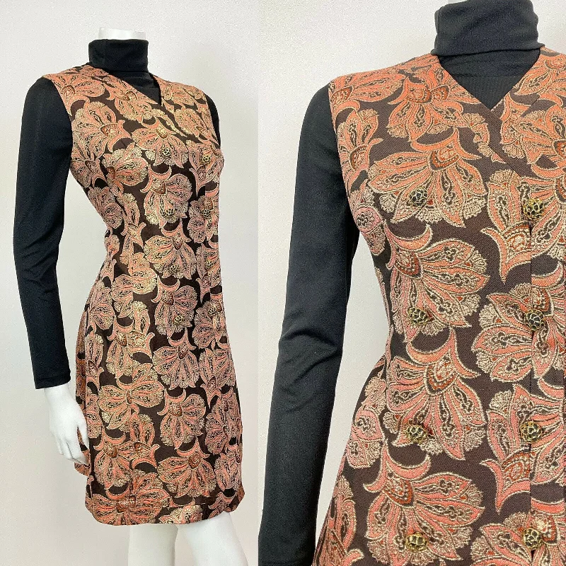 VTG 60s 70s ORANGE GOLD BLACK FLORAL BAROQUE PARTY GLAM WAISTCOAT DRESS 10 12 Tunics Modern contemporary VTG 60s 70s ORANGE GOLD BLACK FLORAL BAROQUE PARTY GLAM WAISTCOAT DRESS 10 12 Tunics Modern contemporary