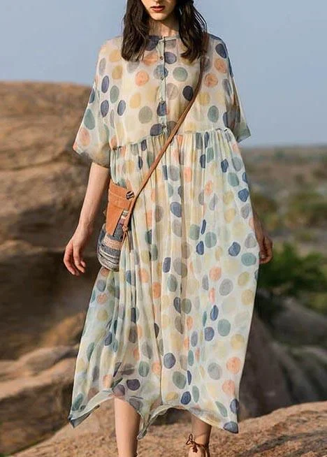Women Chiffon Kaftans Fashion Dots Pleated Long Dress Tunics Stylish elegant