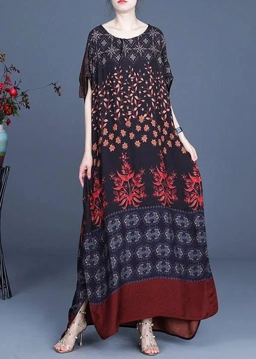 Women Clothes Side Open Fashion Stitching Floral Leaf Casual Long Dress Tunics Trendy modern Women Clothes Side Open Fashion Stitching Floral Leaf Casual Long Dress Tunics Trendy modern