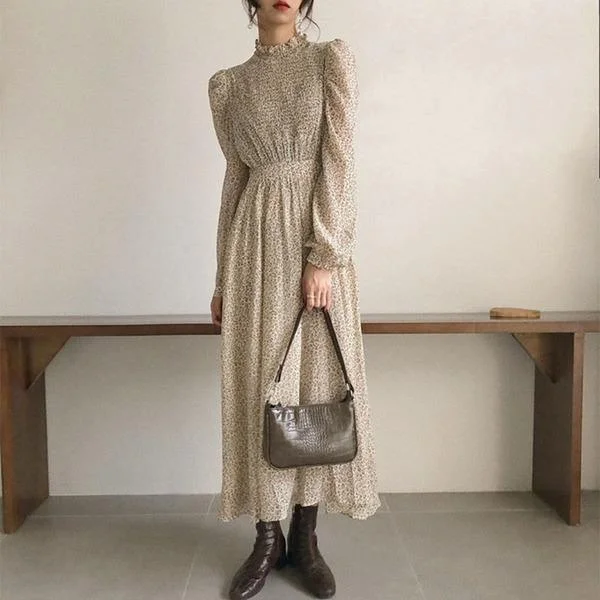 Women Floral Print Elastic Waist Female Dress Spring Vestidos femme Tunics Essential wardrobe