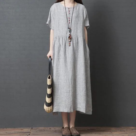 Women o neck cotton dresses design light gray long Dress summer Tunics Bridal satin