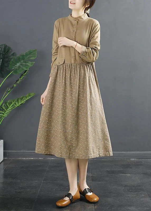 Women Patchwork Spring Clothes Tutorials Khaki Long Dress Tunics Business professional Women Patchwork Spring Clothes Tutorials Khaki Long Dress Tunics Business professional