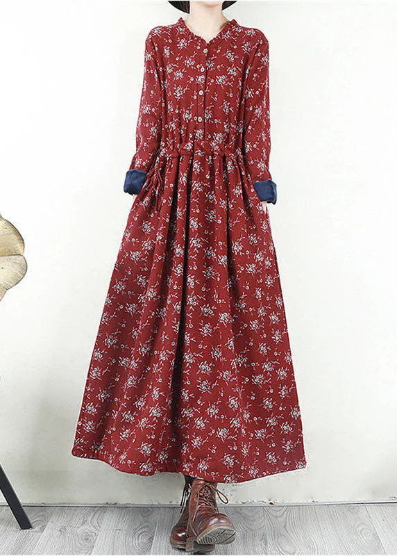 Women Red O-Neck Cinched Print Warm Fleece Long Dresses Long Sleeve Tunics Running lightweight Women Red O-Neck Cinched Print Warm Fleece Long Dresses Long Sleeve Tunics Running lightweight