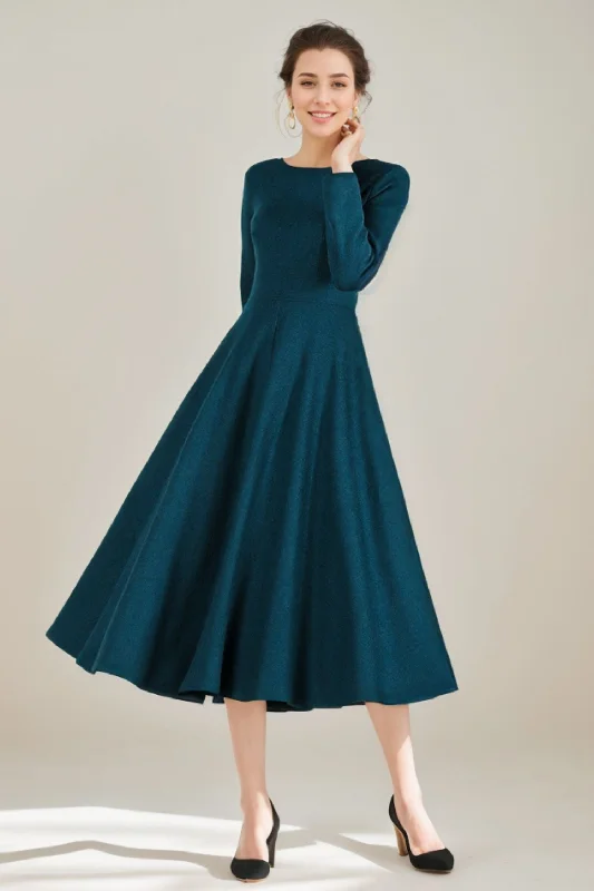 Wool Fit & Flare Long Dress Women 5253 Tunics Business professional
