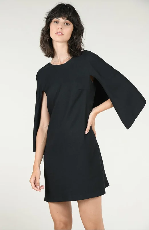Scoop-Neck Black Shift Dress With Attached Back Cape Tunics Hiking breathable