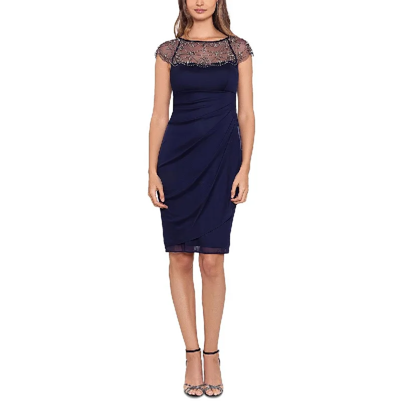 X by Xscape Womens Petites Beaded Mini Sheath Dress Tunics Mesh breathable