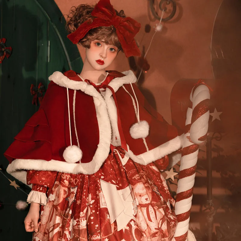 Your Princess~Bear Gift~Kawaii Lolita Christmas Dress and Cape Tunics Top rated