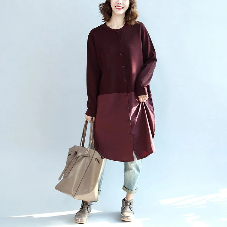 2024 fall burgundy patchwork hem cotton sweater dresses plus size casual knit shirts dress Long Sweater Short Sweater Cropped Sweater 2024 fall burgundy patchwork hem cotton sweater dresses plus size casual knit shirts dress Long Sweater Short Sweater Cropped Sweater