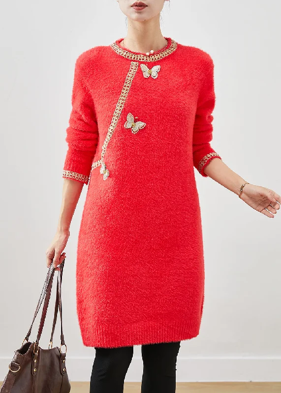 Beautiful Red Butterfly Knit Sweater Dress Winter Lace Blend Ribbed Blend Corduroy Blend Beautiful Red Butterfly Knit Sweater Dress Winter Lace Blend Ribbed Blend Corduroy Blend