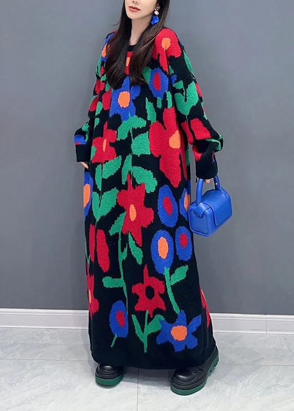Boutique Black O Neck Jacquard Woolen Knit Sweater Dress Spring Polka Dot Checkered Tartan Boutique Black O Neck Jacquard Woolen Knit Sweater Dress Spring Polka Dot Checkered Tartan