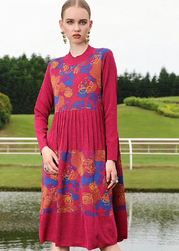 Boutique Mulberry O-Neck Print Wrinkled Wool Knit Sweater Long Dress Fall Herringbone Houndstooth Plaid Boutique Mulberry O-Neck Print Wrinkled Wool Knit Sweater Long Dress Fall Herringbone Houndstooth Plaid