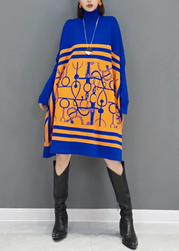 Boutique Yellow Print Hign Neck Patchwork Knit Sweater Dress Winter Casual Formal Business Boutique Yellow Print Hign Neck Patchwork Knit Sweater Dress Winter Casual Formal Business
