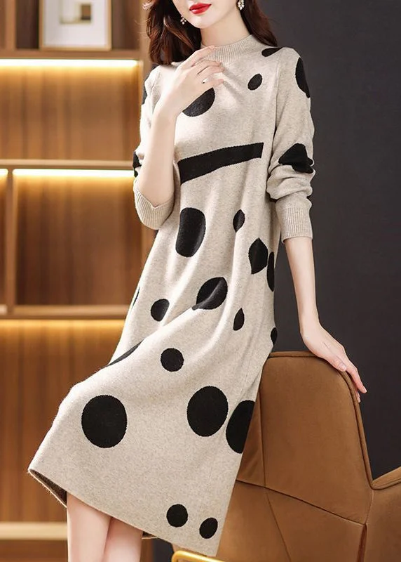 Casual Beige Turtleneck Print Patchwork Knit Long Sweater Fall Iron Safe Non-Iron Wrinkle Free Casual Beige Turtleneck Print Patchwork Knit Long Sweater Fall Iron Safe Non-Iron Wrinkle Free