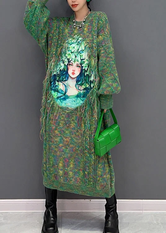Casual Green O-Neck Print Knit Holiday Maxi Sweaters Dress Winter Chenille Blend Fleece Blend Nylon Blend Casual Green O-Neck Print Knit Holiday Maxi Sweaters Dress Winter Chenille Blend Fleece Blend Nylon Blend
