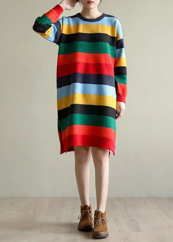 Christmas rainbow striped Sweater knit top pattern Moda side open oversized spring knitted tops Tailored Straight A-Line Christmas rainbow striped Sweater knit top pattern Moda side open oversized spring knitted tops Tailored Straight A-Line