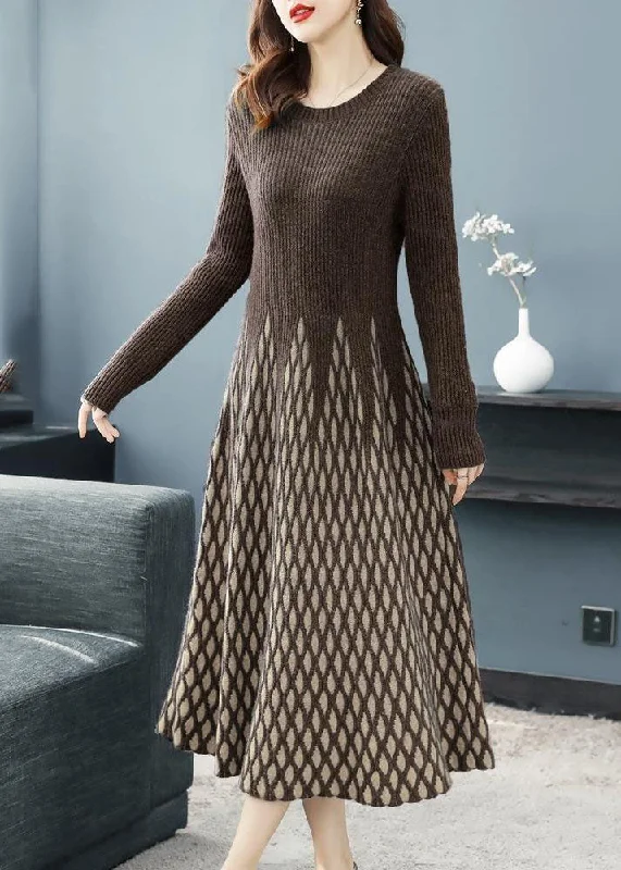 Chocolate Plaid Knit Sweater Dress Exra Large Hem Long Sleeve Lightweight Heavyweight Midweight Chocolate Plaid Knit Sweater Dress Exra Large Hem Long Sleeve Lightweight Heavyweight Midweight
