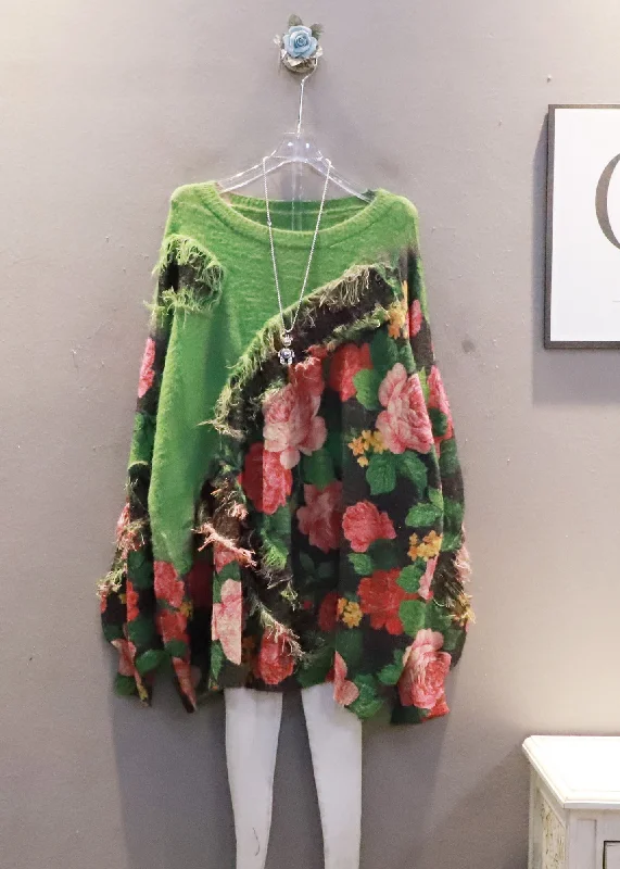 French Green Tasseled Patchwork Print Knit Sweater Dress Spring Terry Blend Velvet Blend Canvas Blend French Green Tasseled Patchwork Print Knit Sweater Dress Spring Terry Blend Velvet Blend Canvas Blend