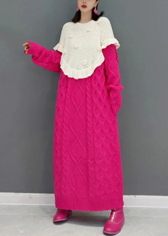 Knitting Cotton Red O-Neck Patchwork Warm Thick Knit Sweater Dress Winter Hooded Caped Shawl Collar Knitting Cotton Red O-Neck Patchwork Warm Thick Knit Sweater Dress Winter Hooded Caped Shawl Collar