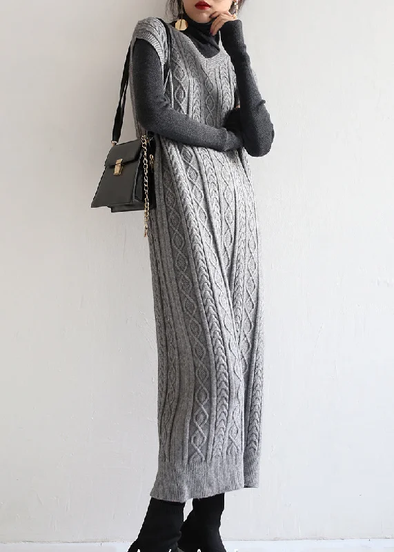 Modern Grey V Neck Cable Long Knit Waistcoat Sweaters Dress Fall Boxy Sweater Fitted Sweater A-Line Modern Grey V Neck Cable Long Knit Waistcoat Sweaters Dress Fall Boxy Sweater Fitted Sweater A-Line