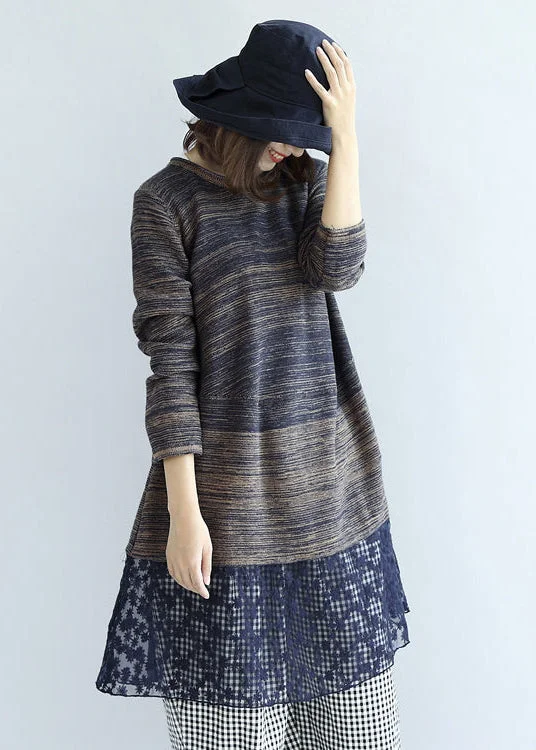 new multi blue cotton patchwork lace knit dresses plus size casual mid sweater dress Jersey Fabric Tulle Fabric Batik Fabric