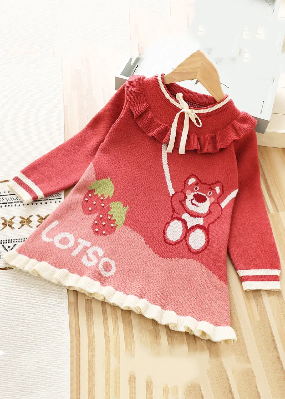 New Red Ruffled Lace Up Knit Kids Sweater Dresses Fall Plaid Sweater Polka Dot Checkered New Red Ruffled Lace Up Knit Kids Sweater Dresses Fall Plaid Sweater Polka Dot Checkered