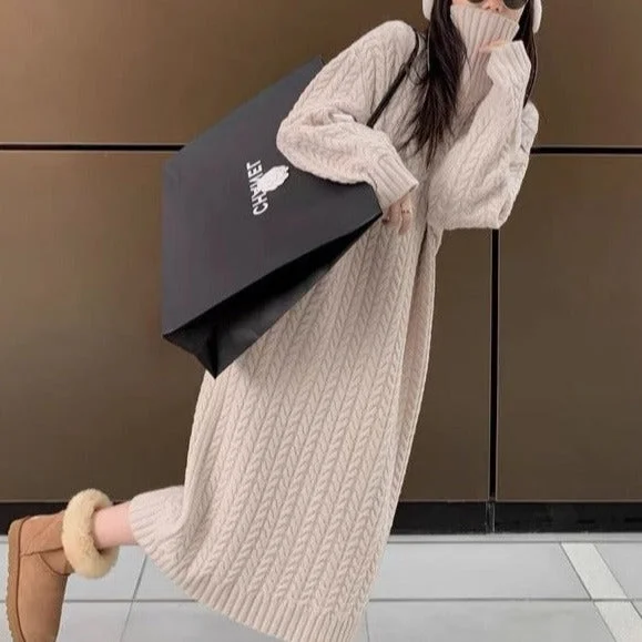 NiDELL . Korean Maternity Clothes Autumn and Winter High Neck Thickened Sweaters Long Skirt Twist Dress Outing Dress Real Fur Shearling Chenille NiDELL . Korean Maternity Clothes Autumn and Winter High Neck Thickened Sweaters Long Skirt Twist Dress Outing Dress Real Fur Shearling Chenille