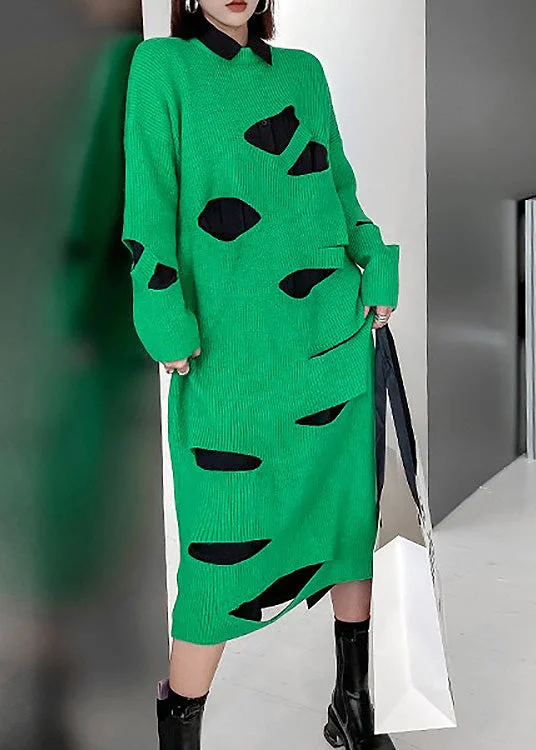 Novelty Green O-Neck cozy Knit Sweater Dress Spring Front Pockets Side Pockets Patch Pockets Novelty Green O-Neck cozy Knit Sweater Dress Spring Front Pockets Side Pockets Patch Pockets