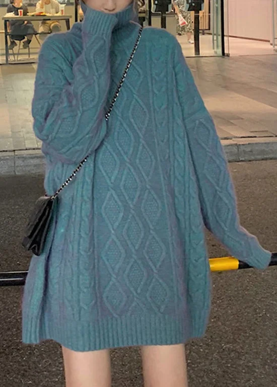 Plus Size Blue Hign Neck Patchwork Cable Knit Sweater Dress Winter Terry Terry Cloth Terry Knit Plus Size Blue Hign Neck Patchwork Cable Knit Sweater Dress Winter Terry Terry Cloth Terry Knit