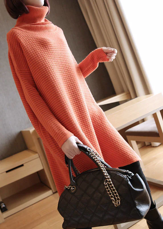 Simple Orange Turtle Neck Oversized Knitted Long Sweater Spring Layered Multi-layer Single Layer Simple Orange Turtle Neck Oversized Knitted Long Sweater Spring Layered Multi-layer Single Layer