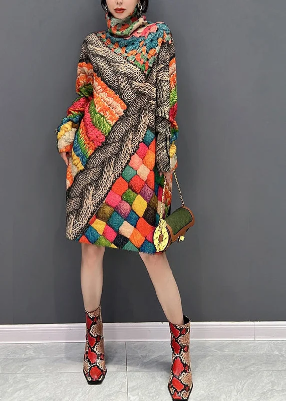 Slim Fit Turtleneck Print Warm Knit Sweaters Dress Winter Polka Dot Checkered Tartan Slim Fit Turtleneck Print Warm Knit Sweaters Dress Winter Polka Dot Checkered Tartan